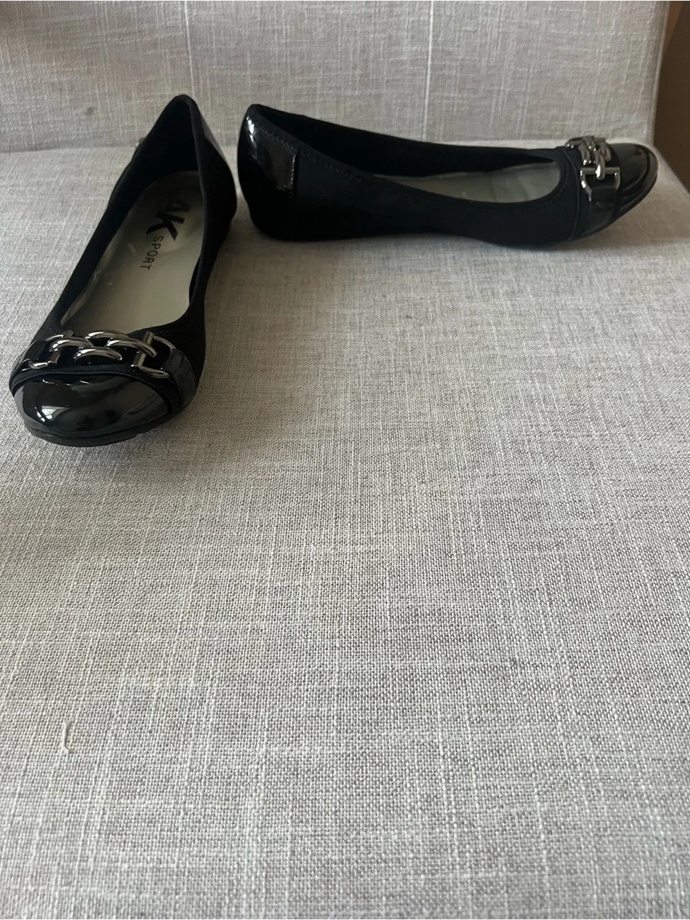 Anne Klein Sport office casual dress black Ballet Flats Silver Buckle Detail, 9